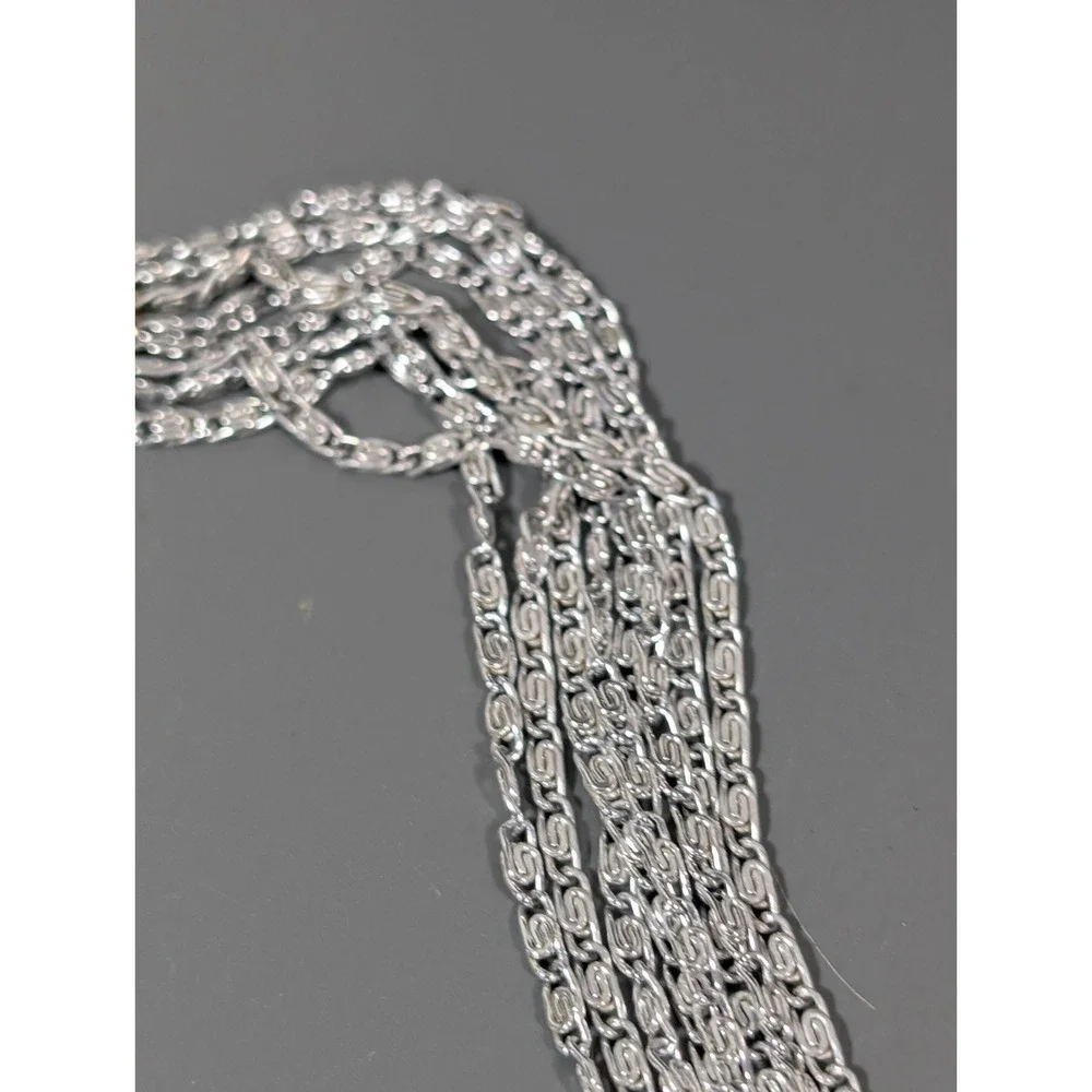 Vintage‎ Silver Tone 7 Chain Choker Necklace Byzantine Classic MCM 15.5 in